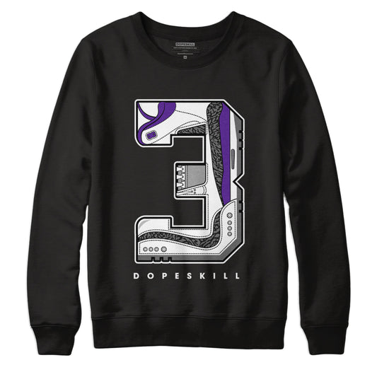 Jordan 3 Dark Iris DopeSkill Sweatshirt Number No.3 Graphic - Black