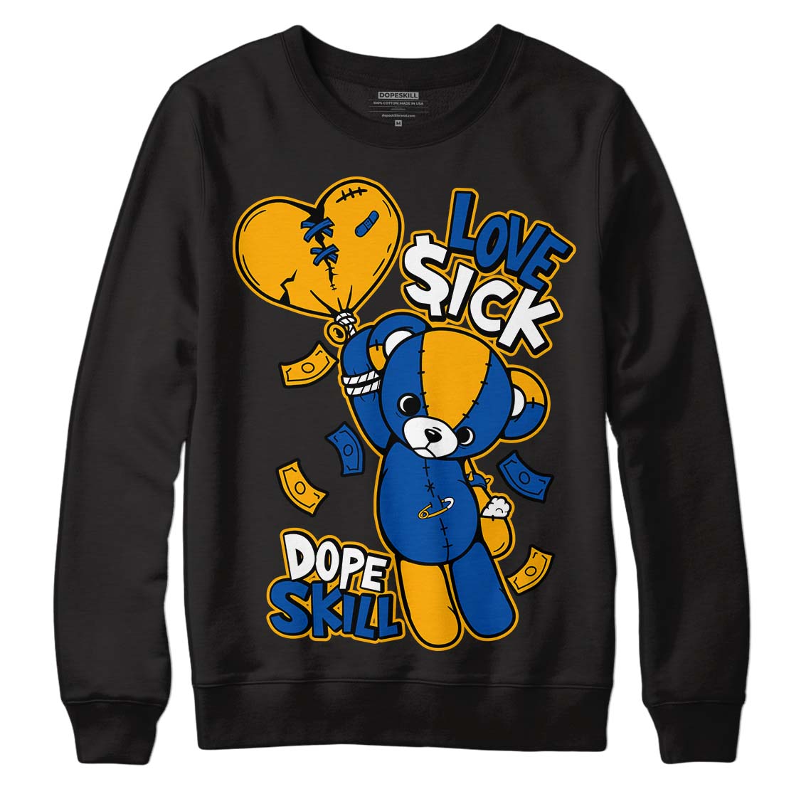 Dunk Blue Jay and University Gold DopeSkill Sweatshirt Love Sick Graphic Streetwear - Black