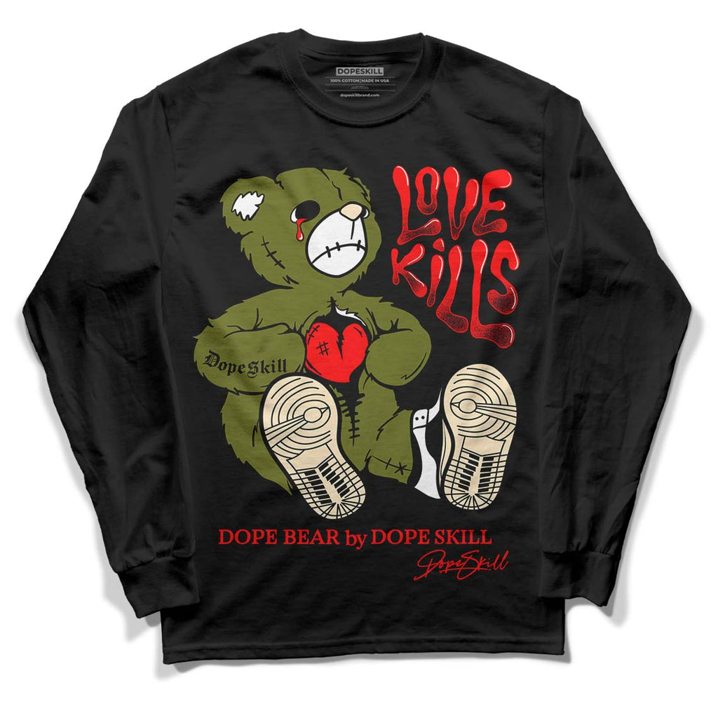 Travis Scott x Jordan 1 Low OG “Olive” DopeSkill Long Sleeve T-Shirt Love Kills Graphic Streetwear - Black