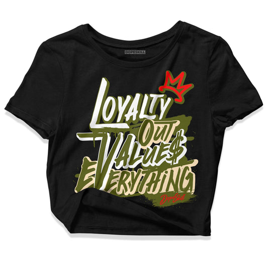 Travis Scott x Jordan 1 Low OG “Olive” DopeSkill Women's Crop Top LOVE Graphic Streetwear - Black