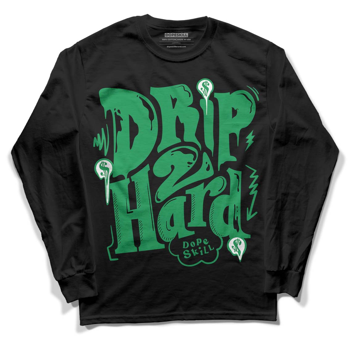 Jordan 1 Low Lucky Green DopeSkill Long Sleeve T-Shirt Drip Too Hard Graphic Streetwear - Black