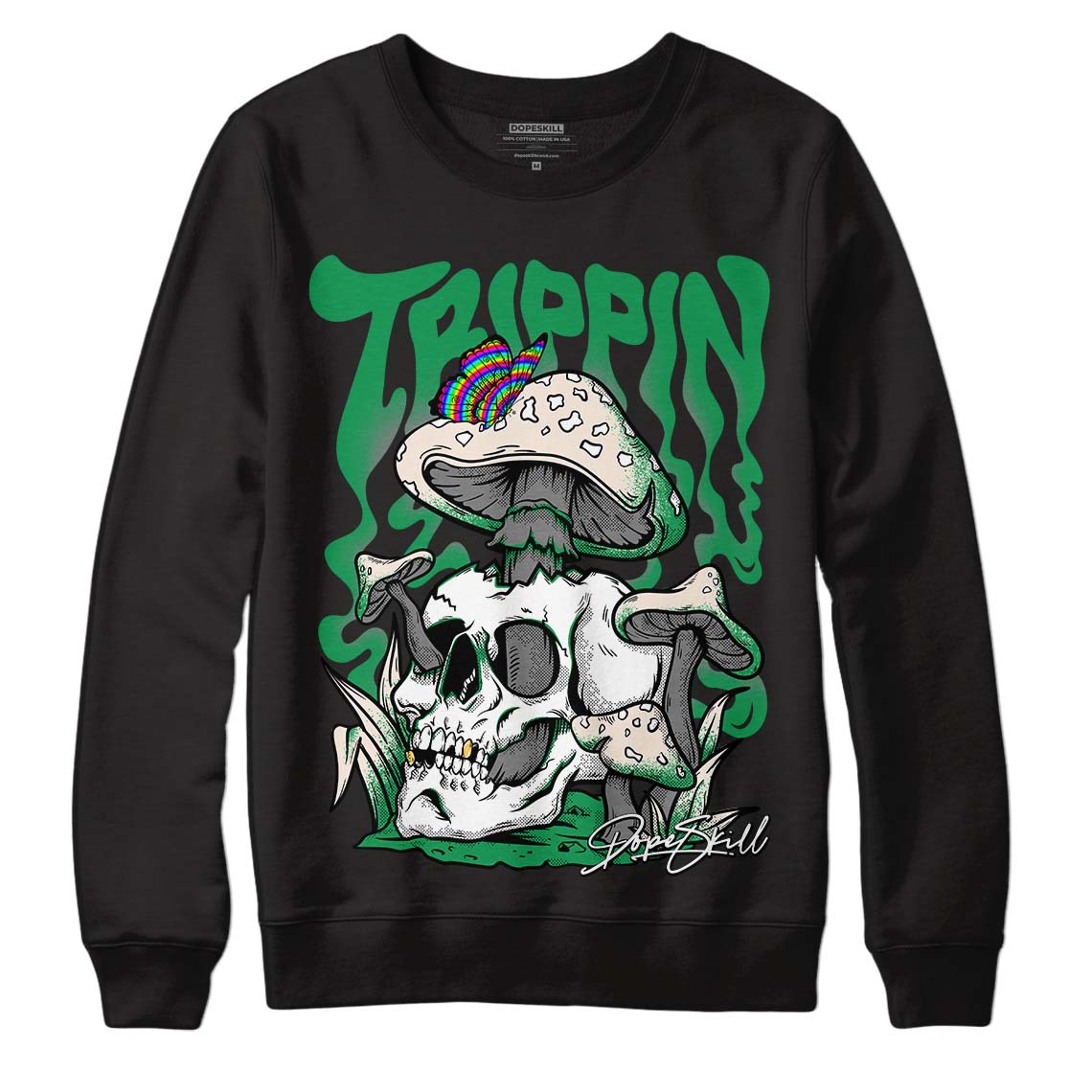 Jordan 2 Retro Lucky Green DopeSkill Sweatshirt Trippin Graphic Streetwear  - Black 