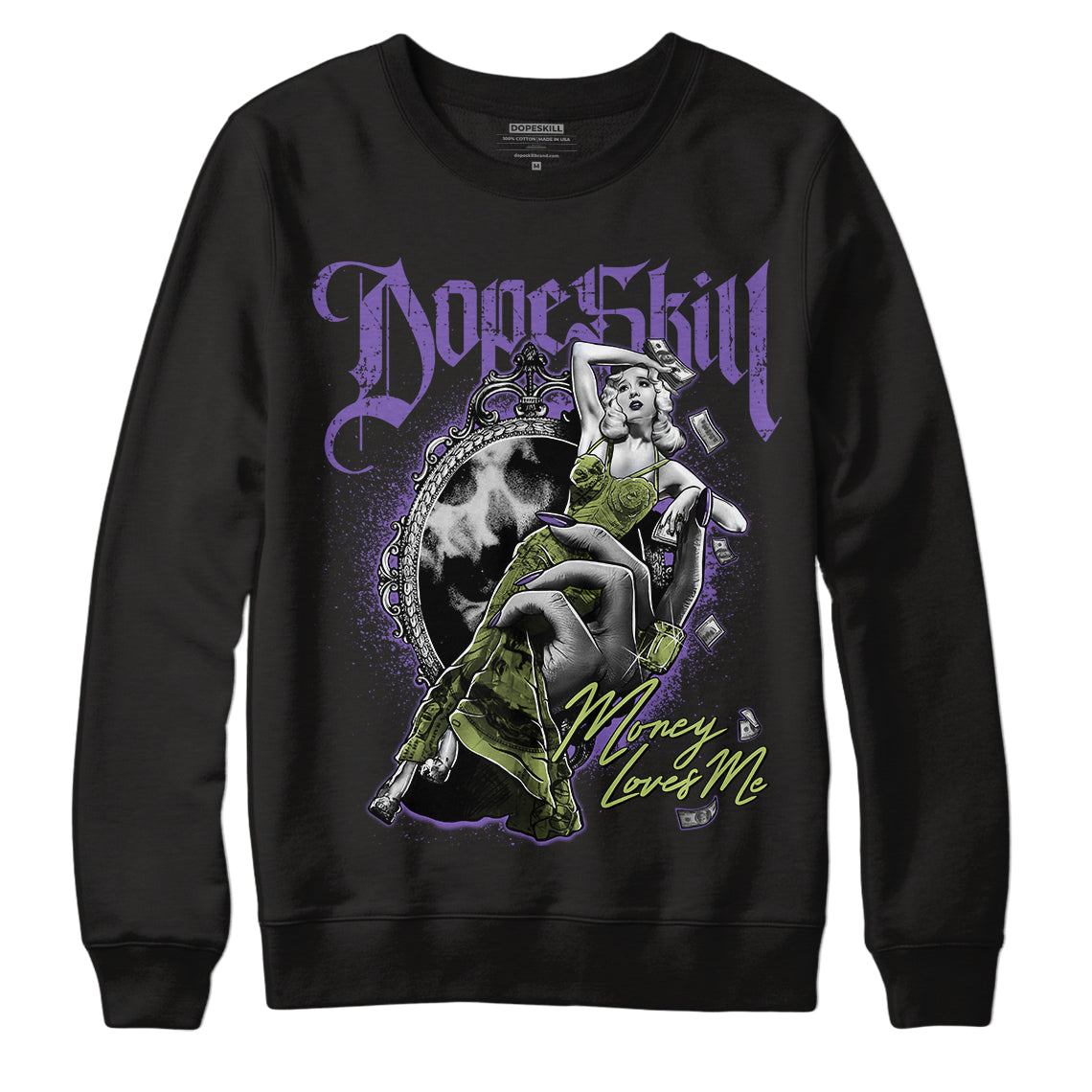 Canyon Purple 4s DopeSkill Sweatshirt Money Loves Me Graphic - Black 