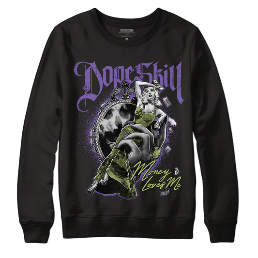 Canyon Purple 4s DopeSkill Sweatshirt Money Loves Me Graphic - Black 