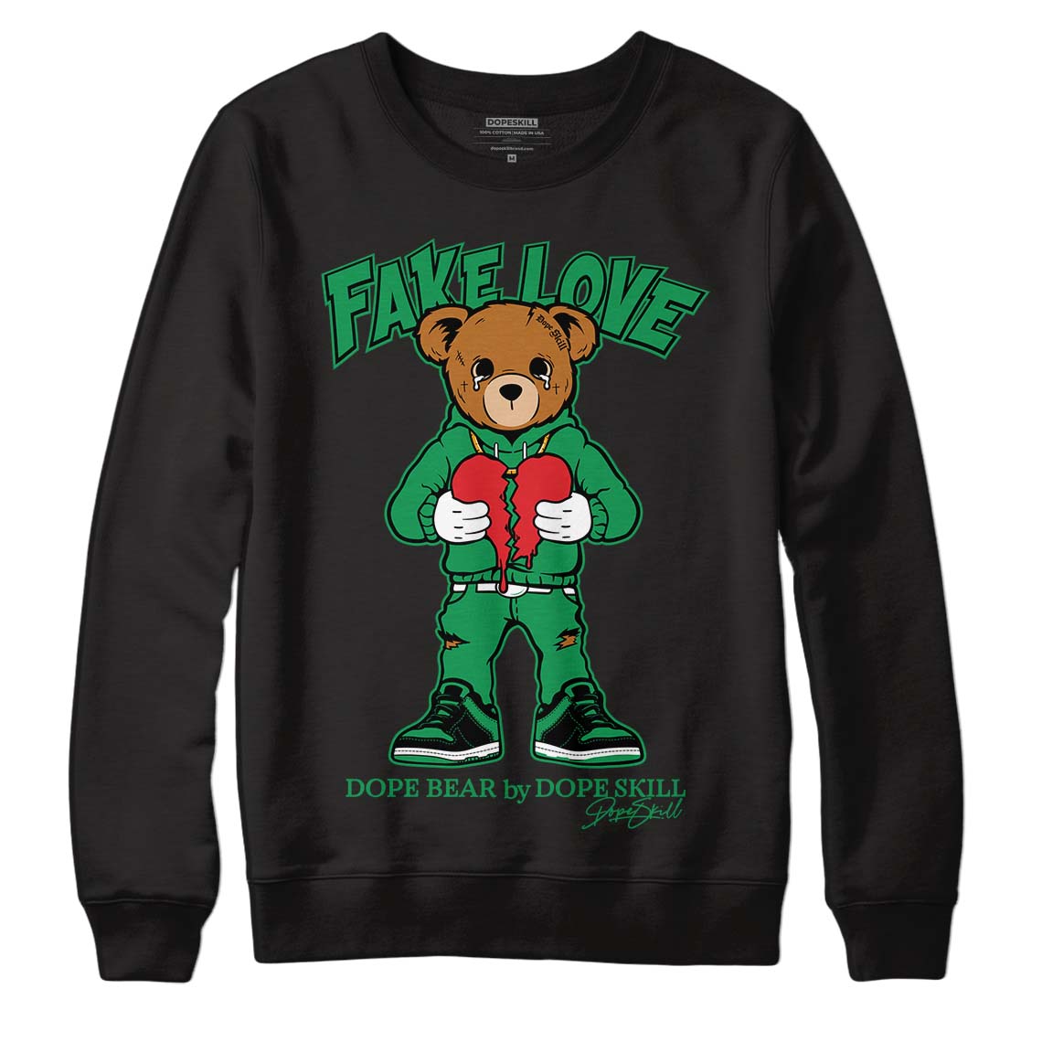 Jordan 1 Low Lucky Green DopeSkill Sweatshirt Fake Love Graphic Streetwear - Black