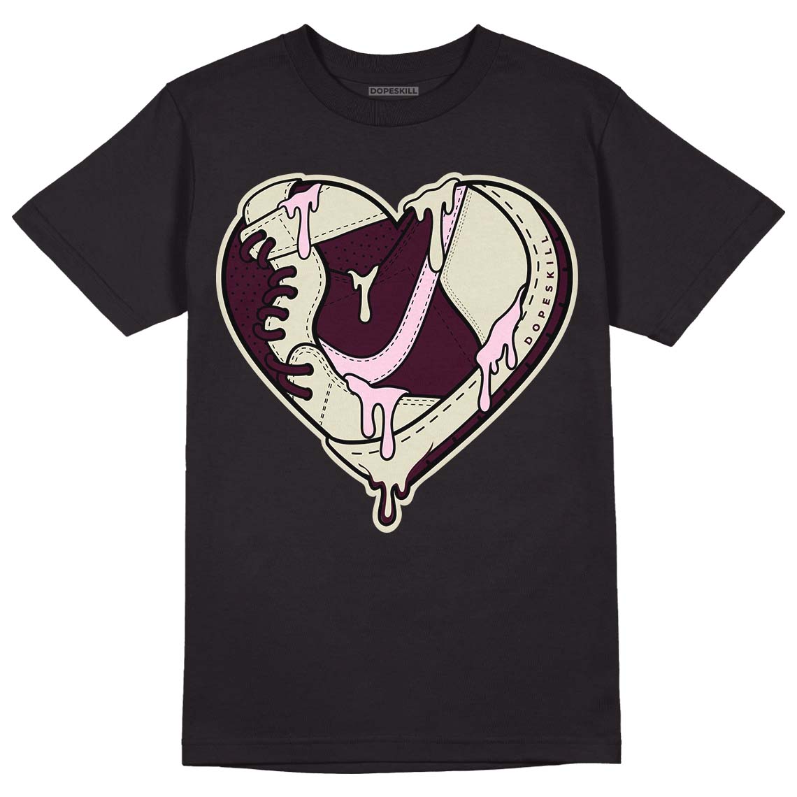 Dunk Low Night Maroon and Medium Soft Pink DopeSkill T-Shirt Heart Jordan Graphic Streetwear - Black