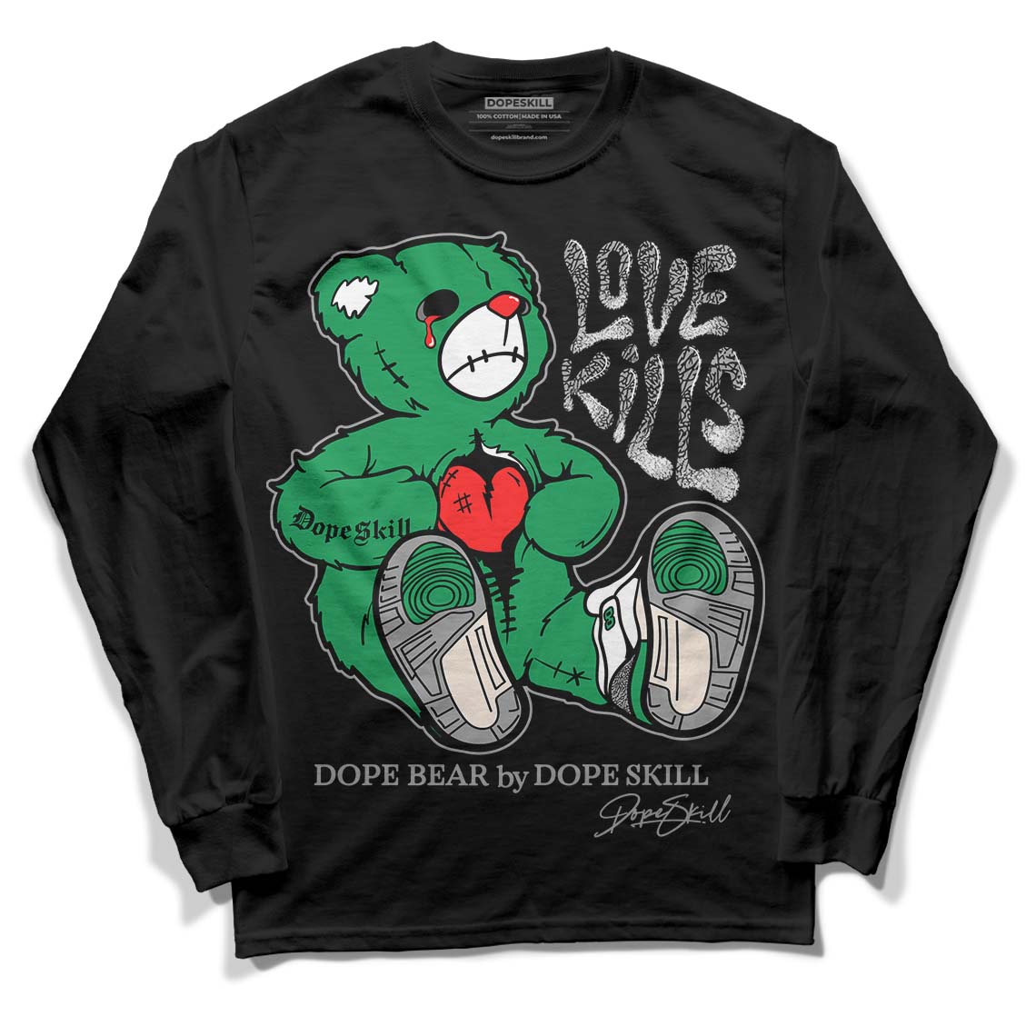  Jordan 3 WMNS “Lucky Green” DopeSkill Long Sleeve T-Shirt Love Kills Graphic Streetwear - Black