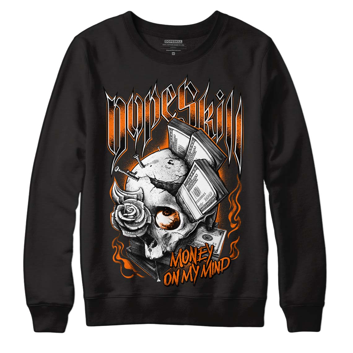 Orange Black White DopeSkill Sweatshirt Money On My Mind Graphic - Black