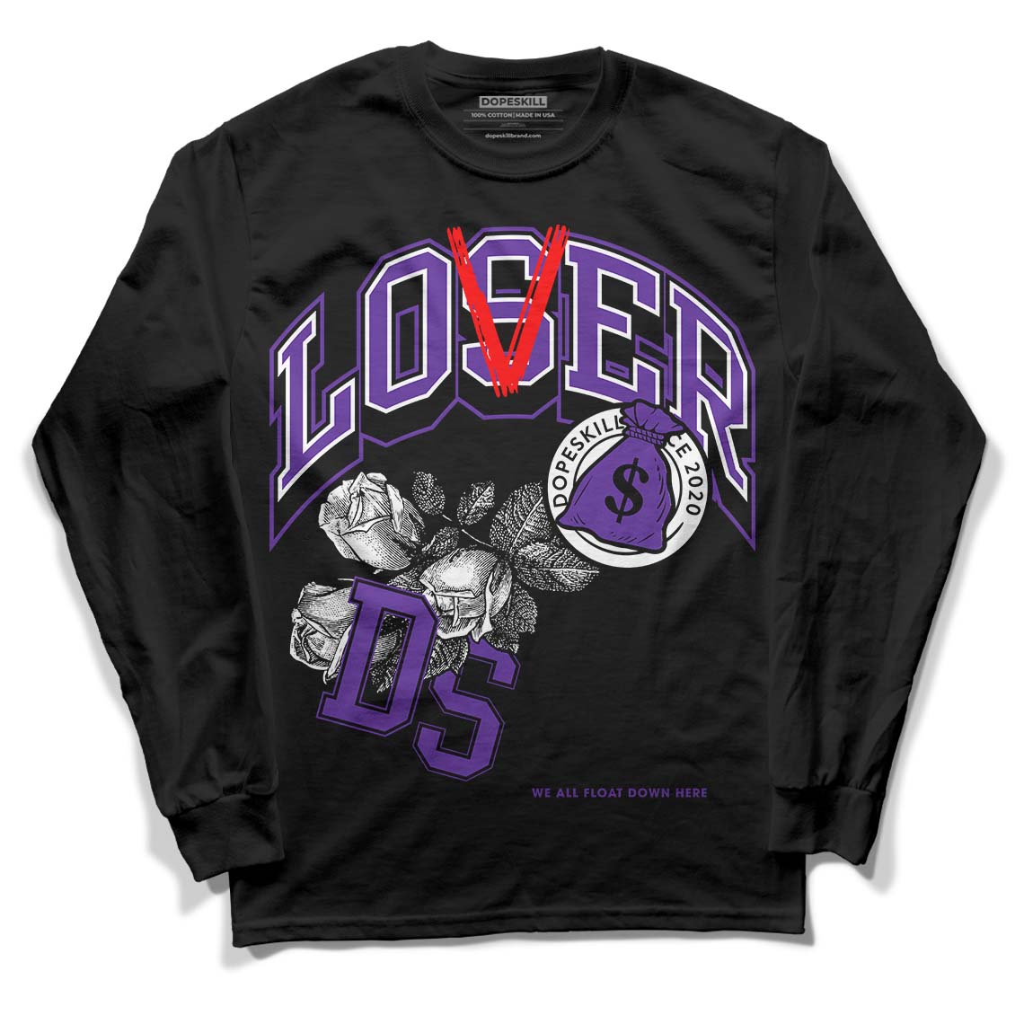 PURPLE Collection DopeSkill Long Sleeve T-Shirt Loser Lover Graphic - Black