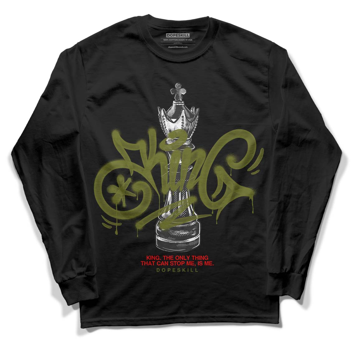 Travis Scott x Jordan 1 Low OG “Olive” DopeSkill Long Sleeve T-Shirt King Chess Graphic Streetwear - Black