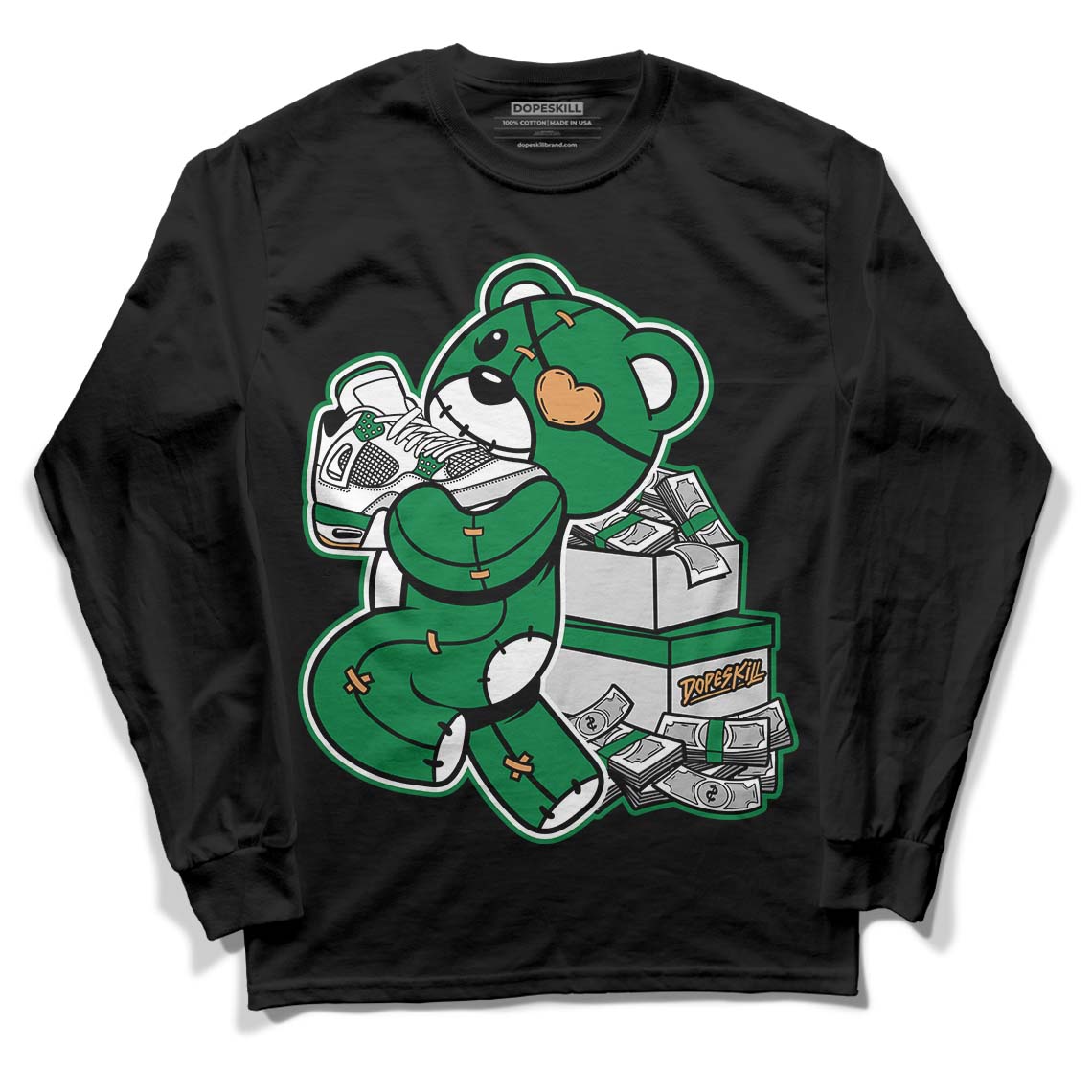 Nike SB x Jordan 4 “Pine Green” DopeSkill Long Sleeve T-Shirt Bear Steals Sneaker Graphic Streetwear - Black