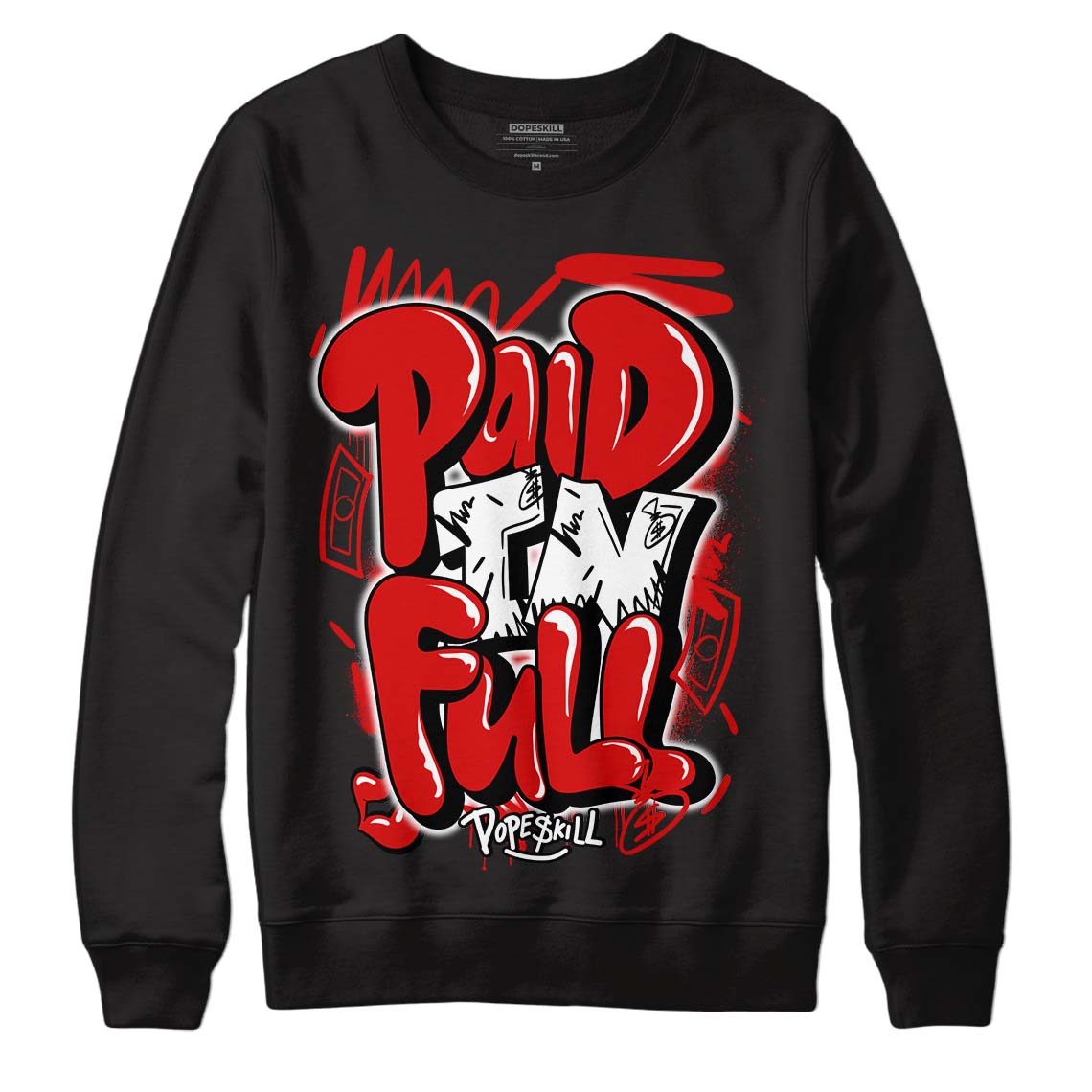 Jordan 12 Retro ‘Gym Red’ DopeSkill Sweatshirt New Paid In Full Graphic Streetwear - Black 