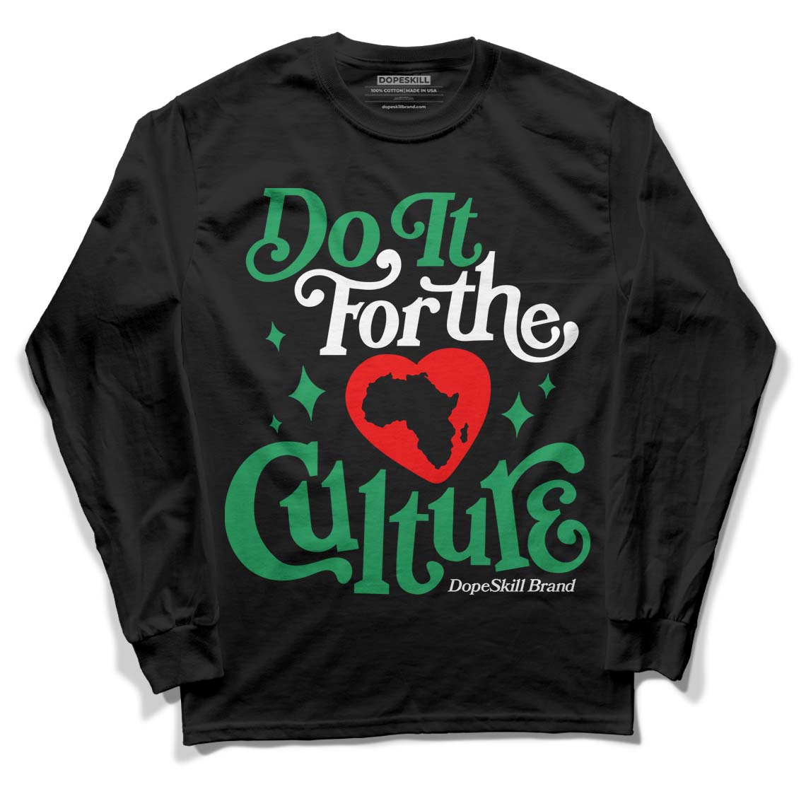 Jordan 1 Low Lucky Green DopeSkill Long Sleeve T-Shirt Do It For The Culture Graphic Streetwear - Black