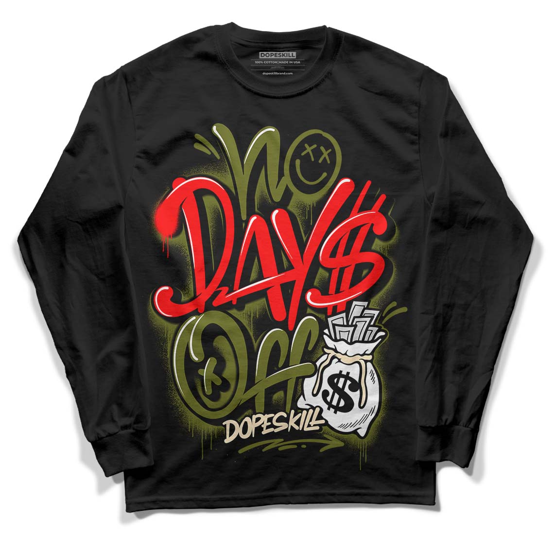 Travis Scott x Jordan 1 Low OG “Olive” DopeSkill Long Sleeve T-Shirt No Days Off Graphic Streetwear - Black