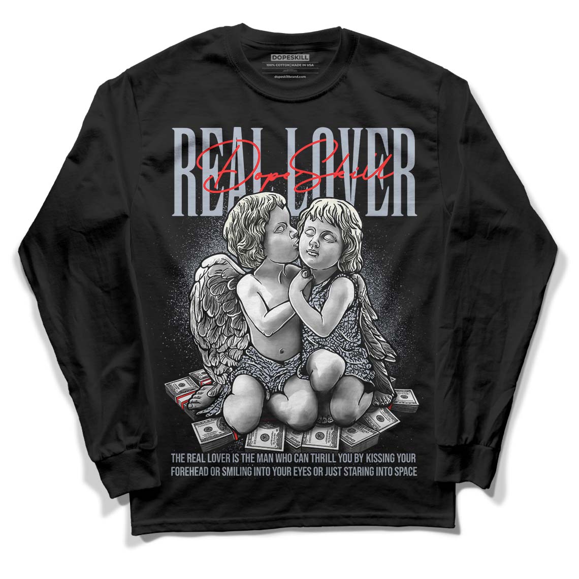 Jordan 3 Retro White Cement Reimagined DopeSkill Long Sleeve T-Shirt Real Lover Graphic Streetwear - Black