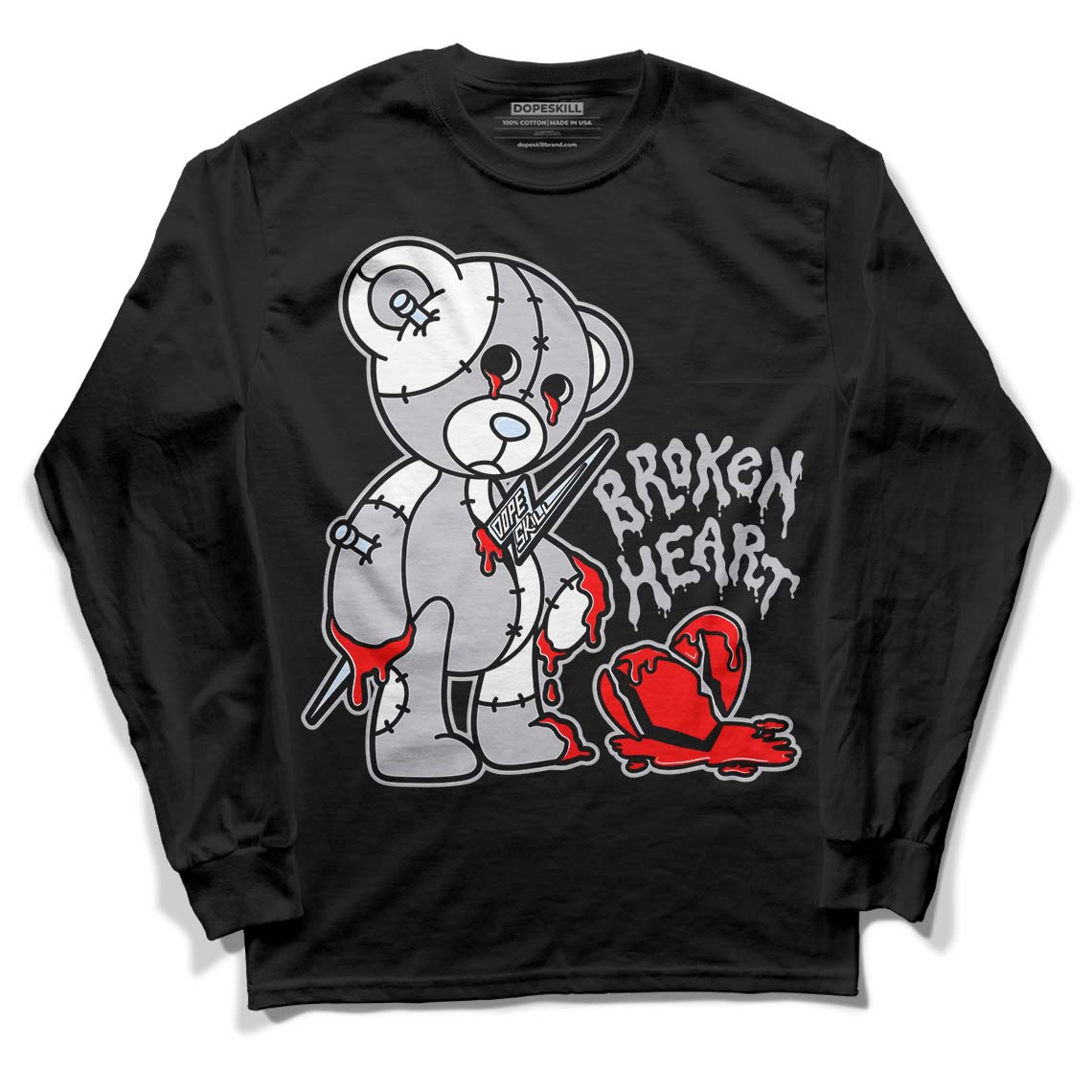 Jordan 11 Retro Low Cement Grey DopeSkill Long Sleeve T-Shirt Broken Heart Graphic Streetwear - Black