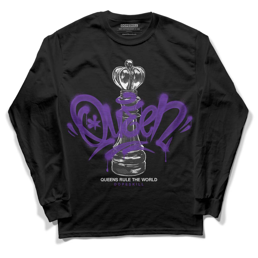Jordan 3 Dark Iris DopeSkill Long Sleeve T-Shirt Queen Chess Graphic Streetwear - Black