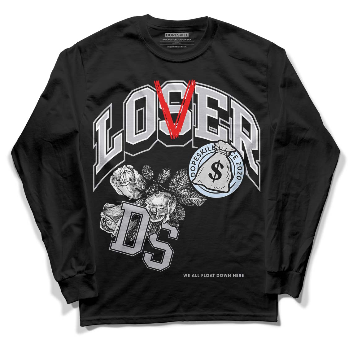 Jordan 11 Retro Low Cement Grey DopeSkill Long Sleeve T-Shirt Loser Lover Graphic Streetwear - Black