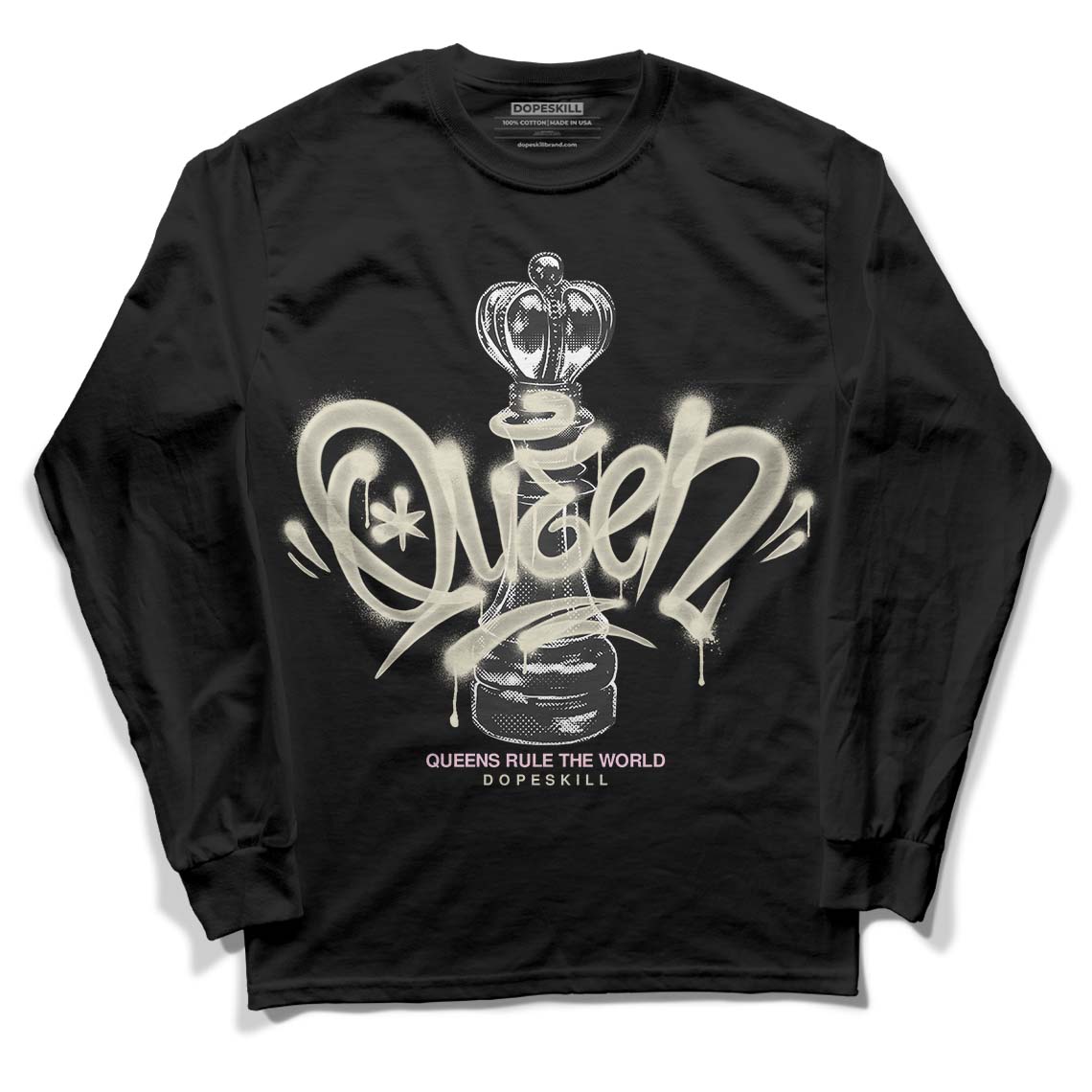 Dunk Low Night Maroon and Medium Soft Pink DopeSkill Long Sleeve T-Shirt Queen Chess Graphic Streetwear - Black