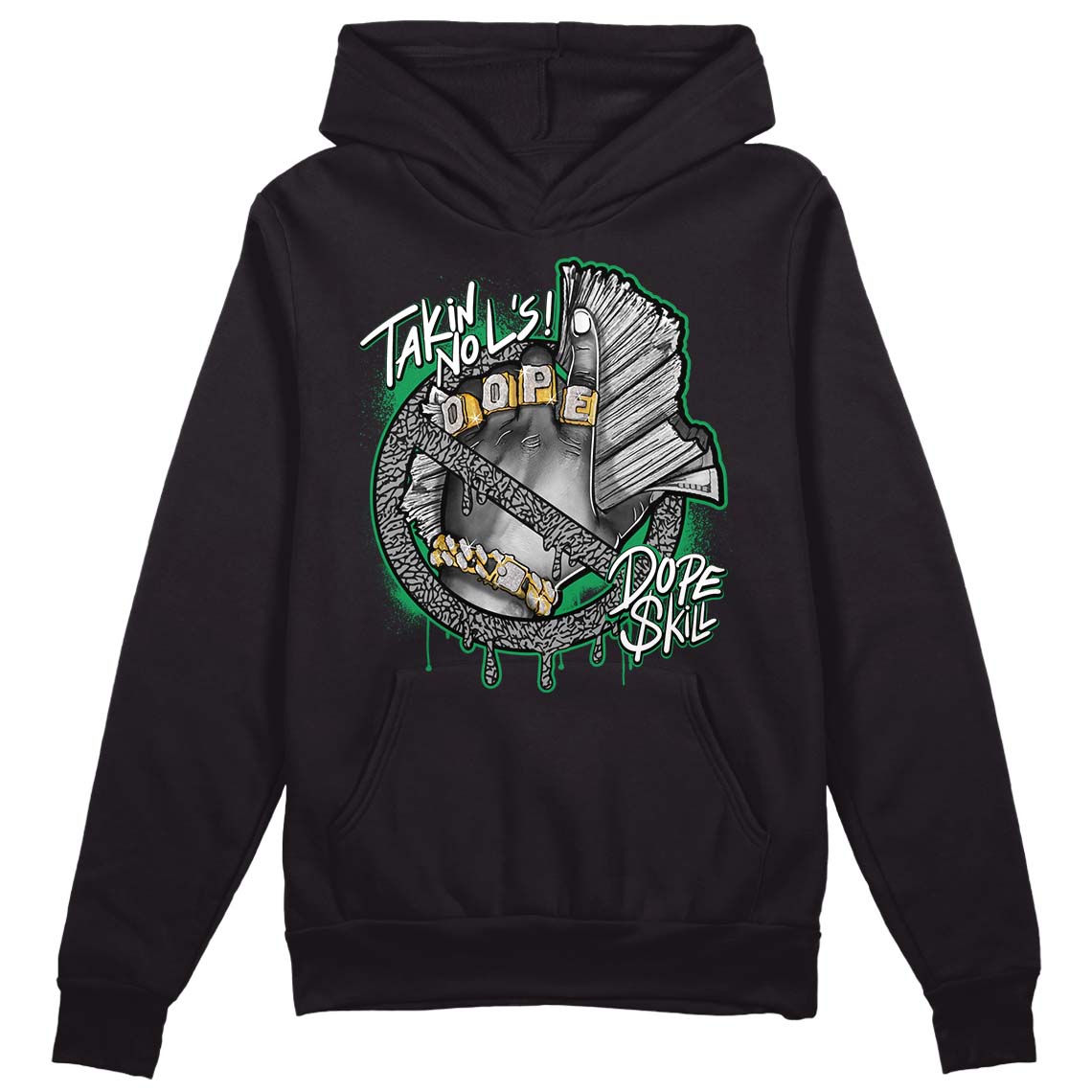 Jordan 3 WMNS “Lucky Green” DopeSkill Hoodie Sweatshirt Takin No L's Graphic Streetwear - Black