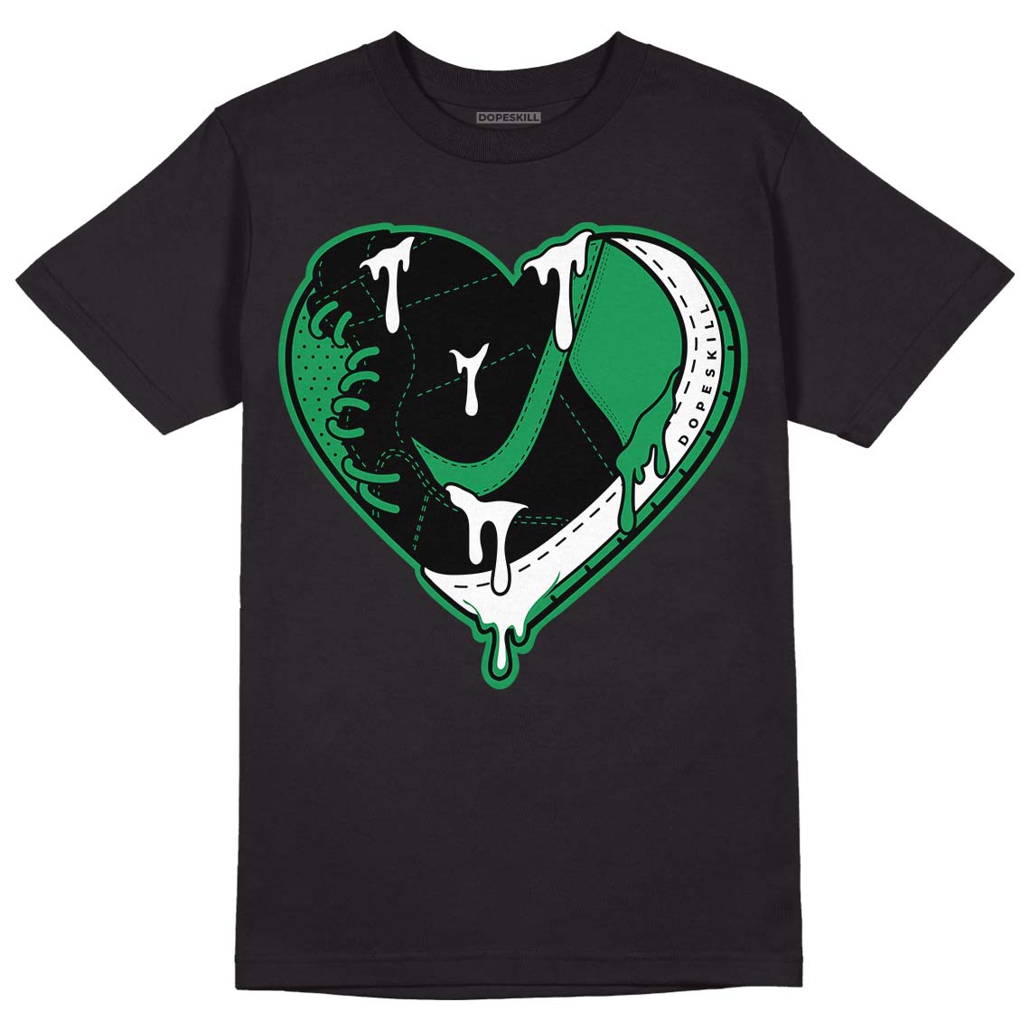 Jordan 1 Low Lucky Green DopeSkill T-Shirt Heart Jordan 1 Graphic Streetwear - Black