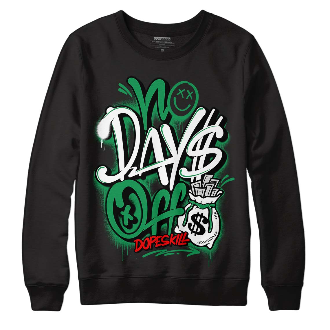 Jordan 1 Low Lucky Green DopeSkill Sweatshirt No Days Off Graphic Streetwear - Black