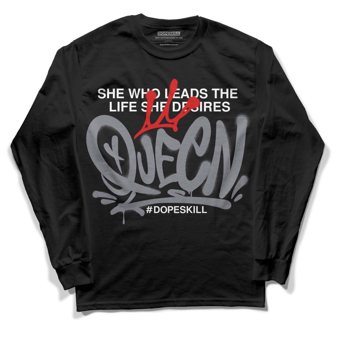 Fire Red 9s DopeSkill Long Sleeve T-Shirt Queen Graphic - Black 