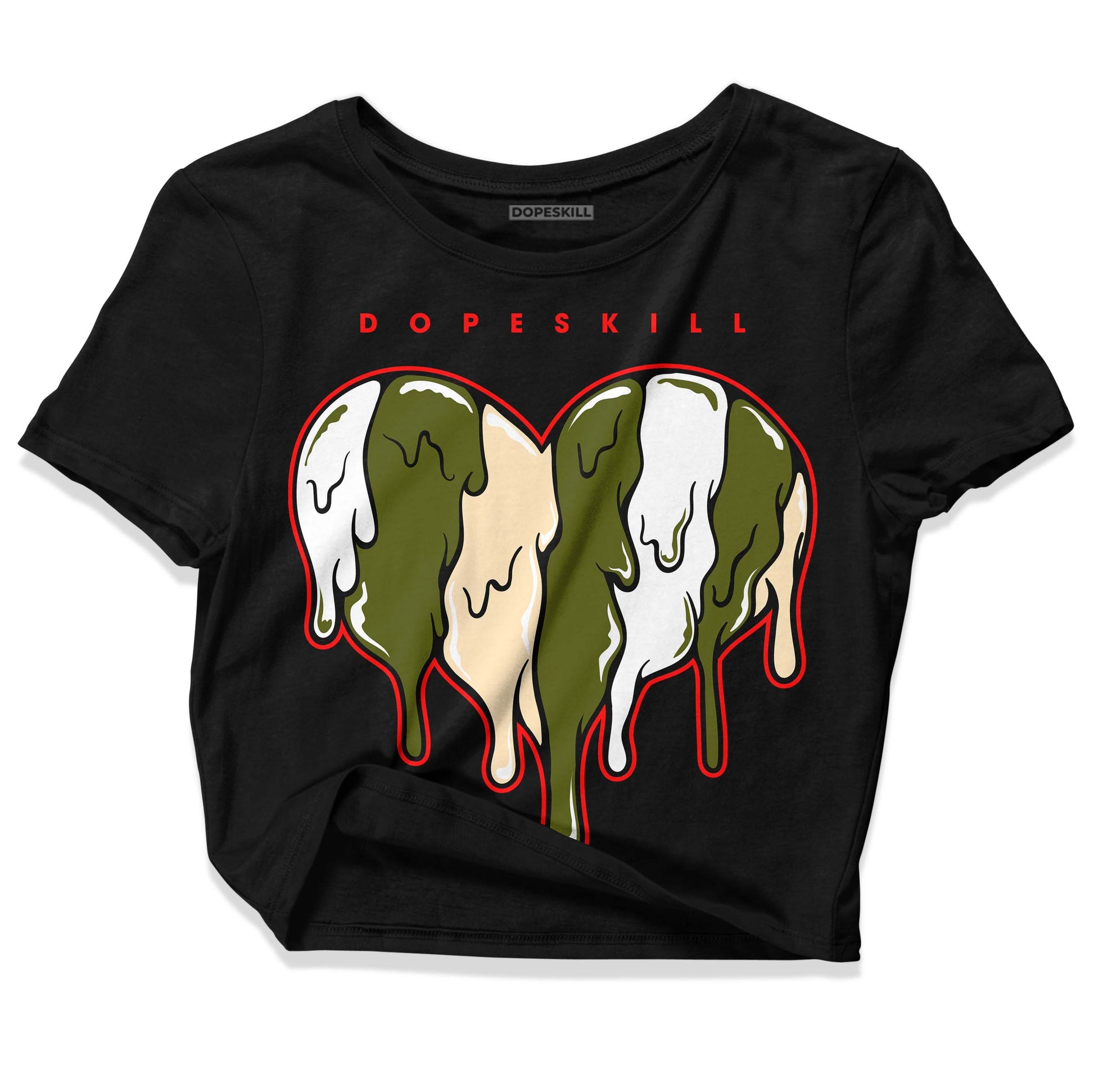 Travis Scott x Jordan 1 Low OG “Olive” DopeSkill Women's Crop Top Slime Drip Heart Graphic Streetwear - Black