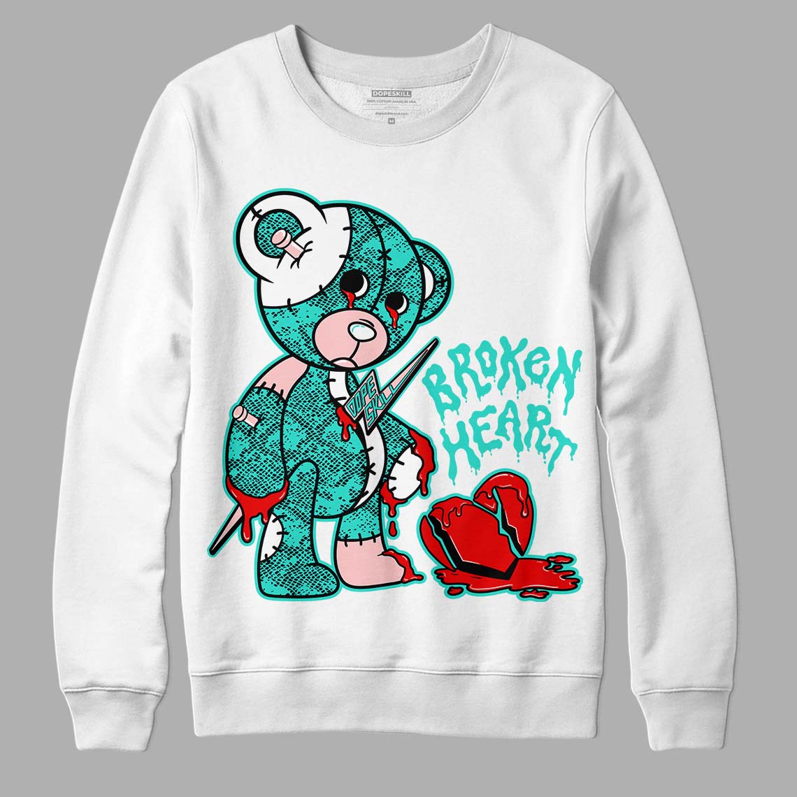 Green Snakeskin Dunk Low DopeSkill Sweatshirt Broken Heart Graphic - White