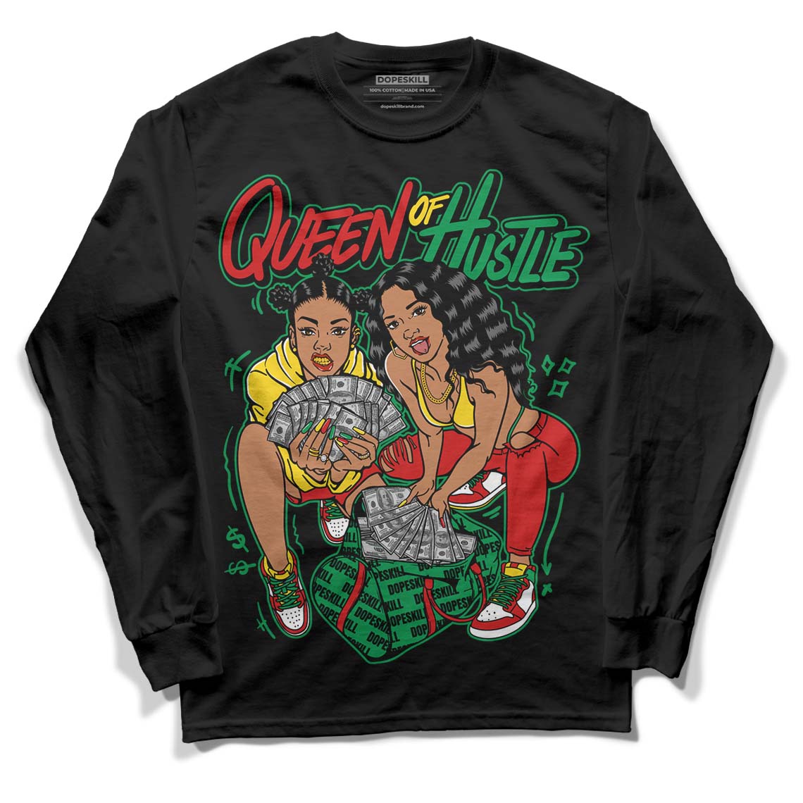 Black History Collection DopeSkill Long Sleeve T-Shirt Queen Of Hustle Graphic - Black