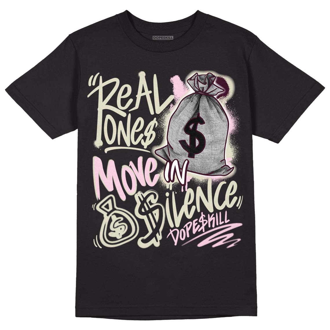 Dunk Low Night Maroon and Medium Soft Pink DopeSkill T-Shirt Real Ones Move In Silence Graphic Streetwear - Black