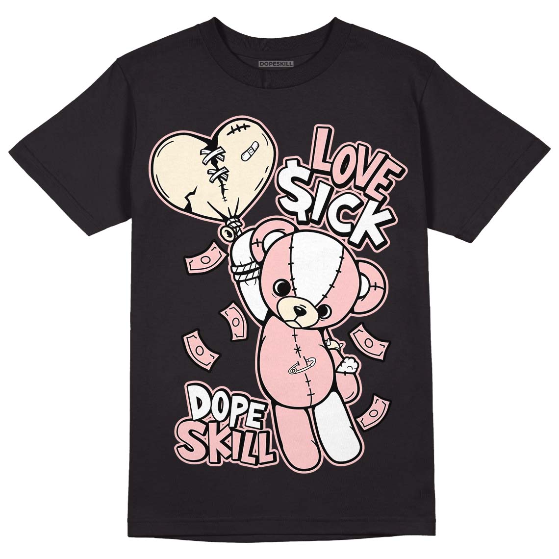 Jordan 1 High OG WMNS Washed Pink DopeSkill T-Shirt Love Sick Graphic Streetwear - Black