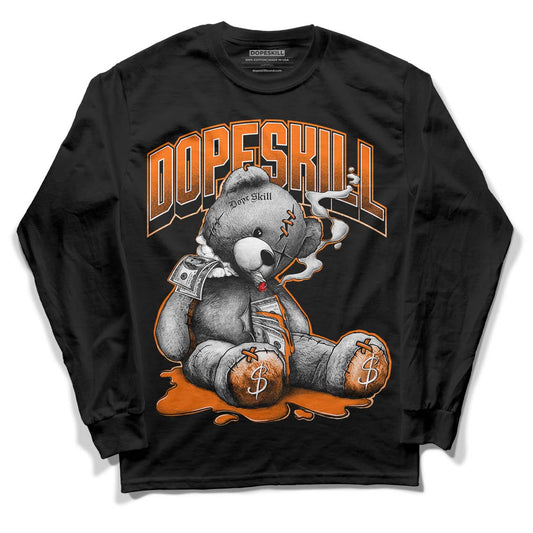 Orange Black White DopeSkill Long Sleeve T-Shirt Sick Bear Graphic - Black