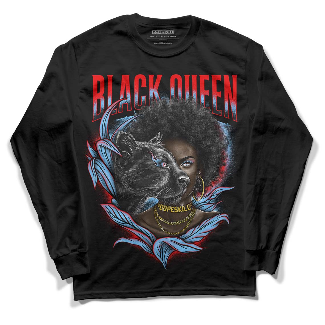 Travis Scott x Jordan 4 Retro 'Cactus Jack' DopeSkill Long Sleeve T-Shirt New Black Queen Graphic Streetwear - Black 