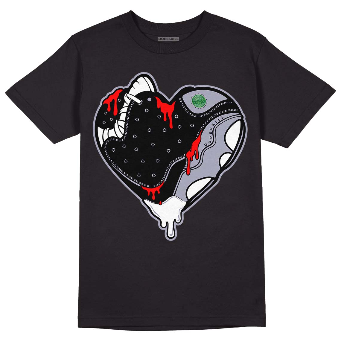 Jordan 13 Retro 'Black Flint' DopeSkill T-Shirt Heart Jordan 13 Graphic Streetwear - Black