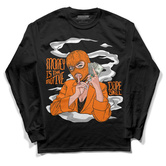 Orange Black White DopeSkill Long Sleeve T-Shirt Money Is The Motive Graphic - Black