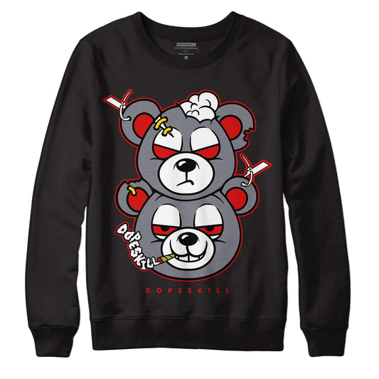 Fire Red 9s DopeSkill Sweatshirt New Double Bear Graphic - Black 