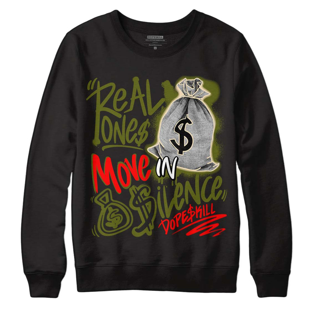 Travis Scott x Jordan 1 Low OG “Olive” DopeSkill Sweatshirt Real Ones Move In Silence Graphic Streetwear - Black