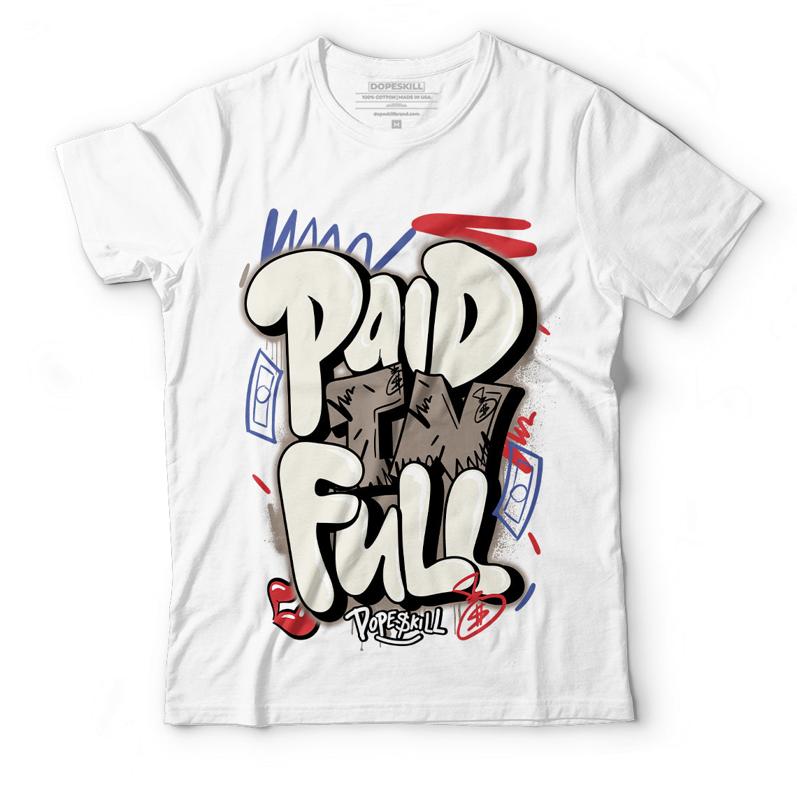 Jordan 4 Sail Canvas DopeSkill T-Shirt New Paid In Full Graphic - White 