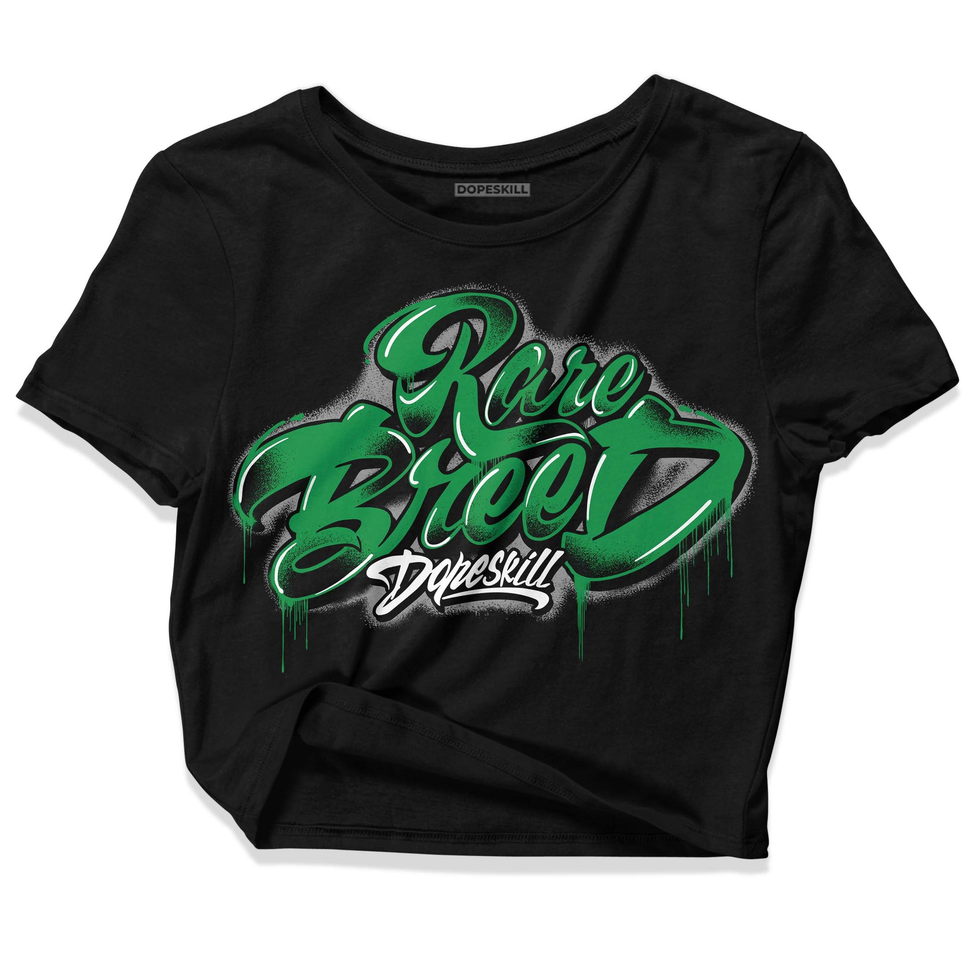 Jordan 1 Low Lucky Green DopeSkill Women's Crop Top Rare Breed Type Graphic Streetwear - Black