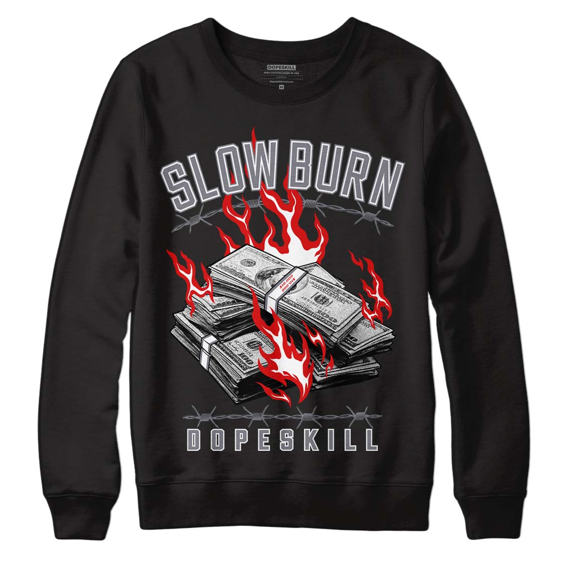 Fire Red 9s DopeSkill Sweatshirt Slow Burn Graphic - Black 