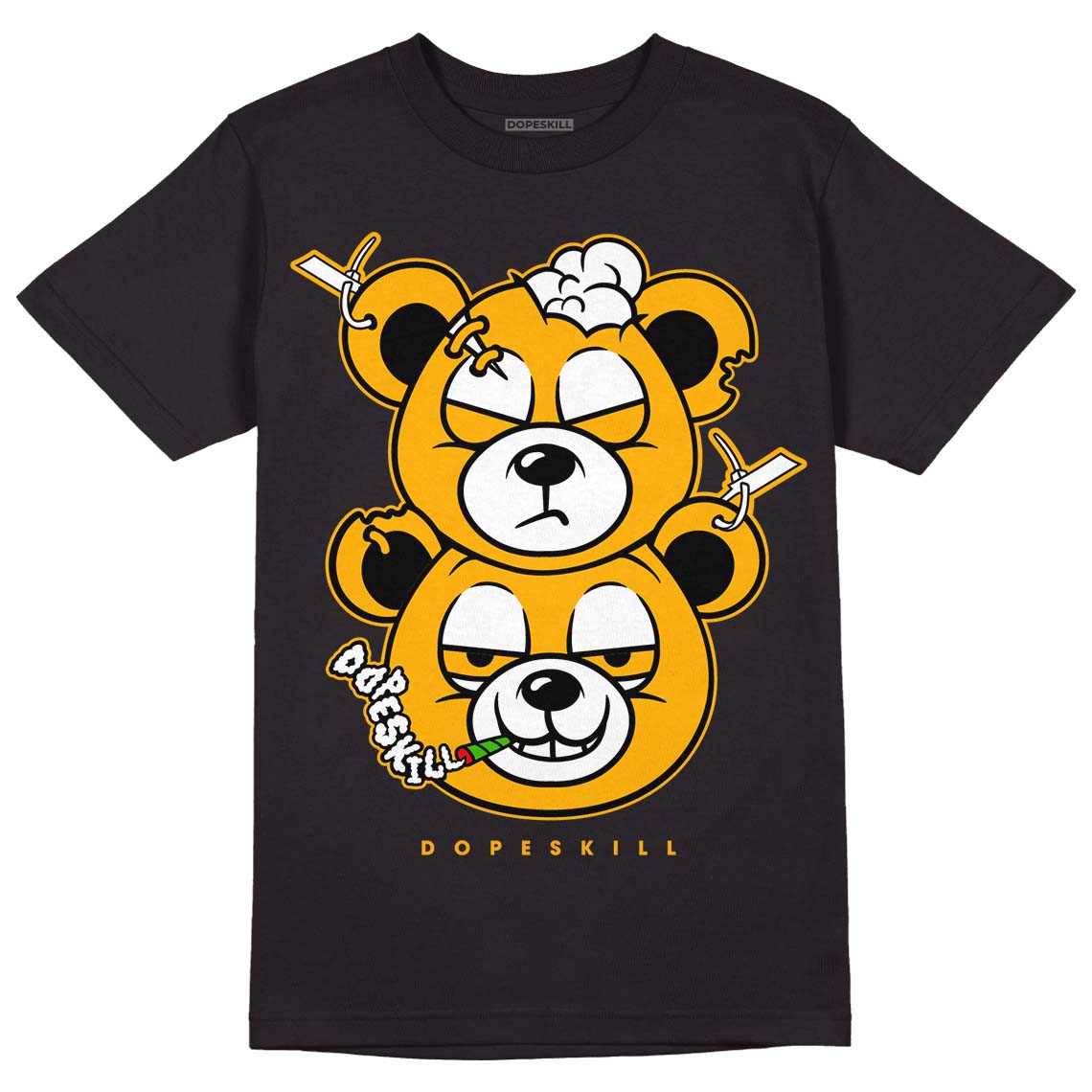 Goldenrod Dunk DopeSkill T-Shirt New Double Bear Graphic - Black