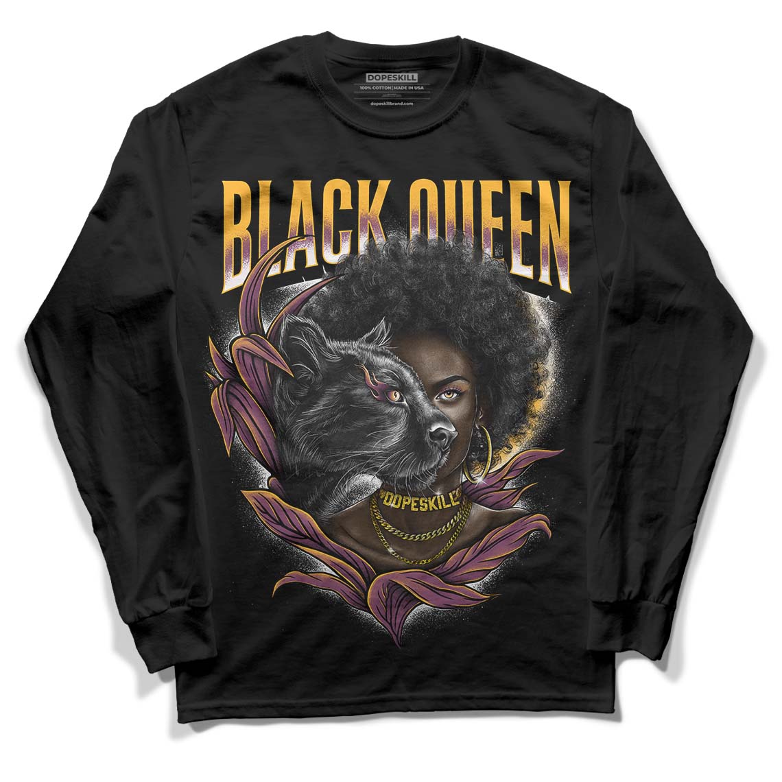 Brotherhood 1s High OG DopeSkill Long Sleeve T-Shirt New Black Queen Graphic - Black 