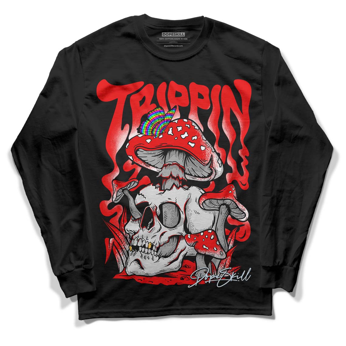 Cherry 11s DopeSkill Long Sleeve T-Shirt Trippin Graphic - Black