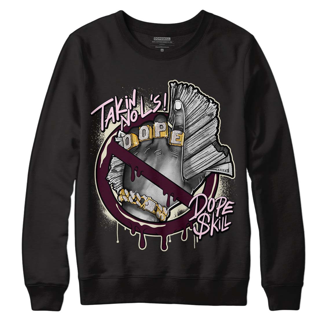 Dunk Low Night Maroon and Medium Soft Pink DopeSkill Sweatshirt Takin No L's Graphic Streetwear - Black 