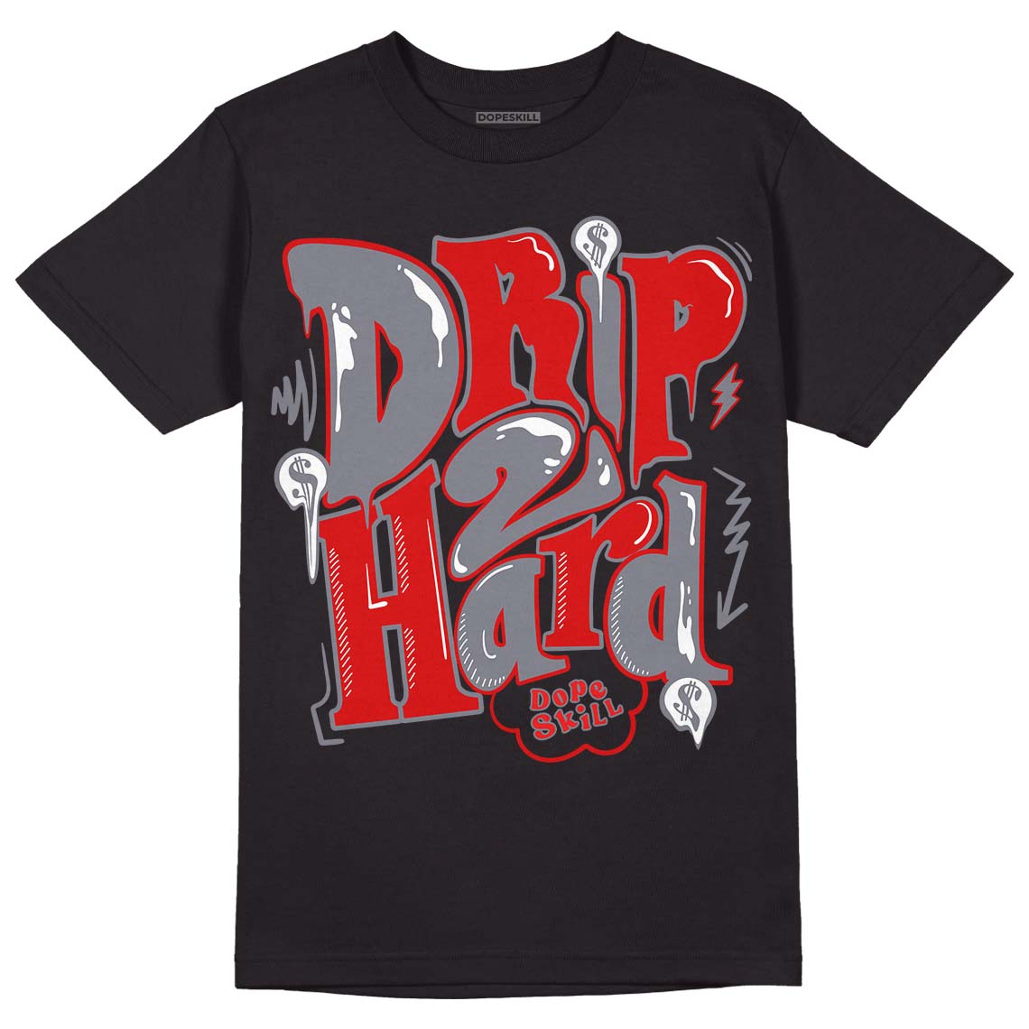 Fire Red 9s DopeSkill T-Shirt Drip Too Hard Graphic - Black