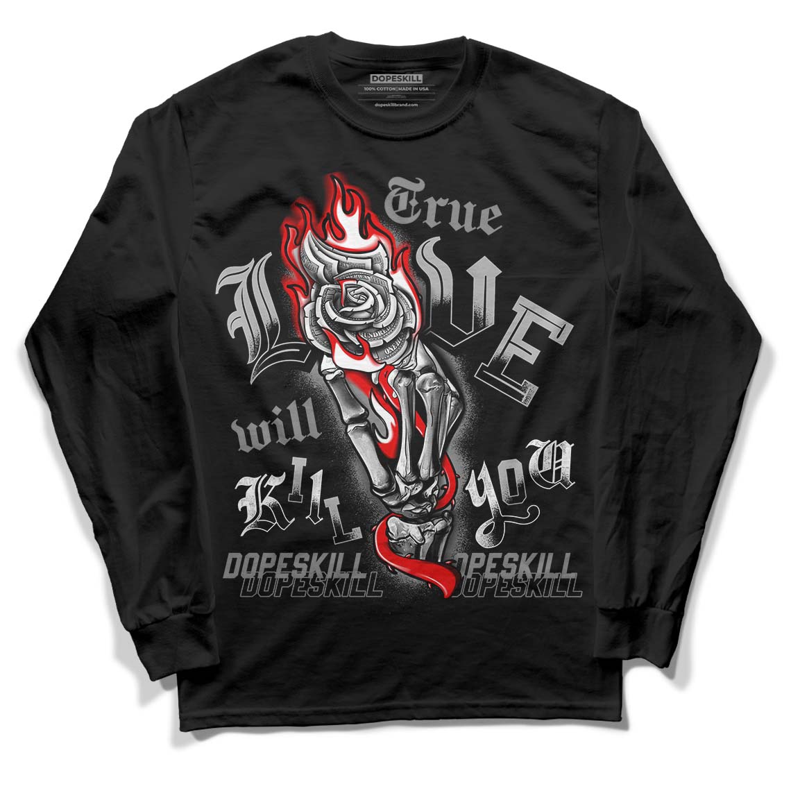 Jordan 5 Retro P51 Camo DopeSkill Long Sleeve T-Shirt True Love Will Kill You Graphic Streetwear - Black