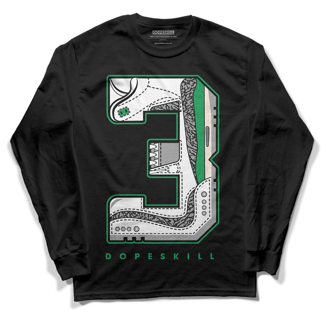 Jordan 3 WMNS “Lucky Green” DopeSkill Long Sleeve T-Shirt No.3 Graphic Streetwear - Black