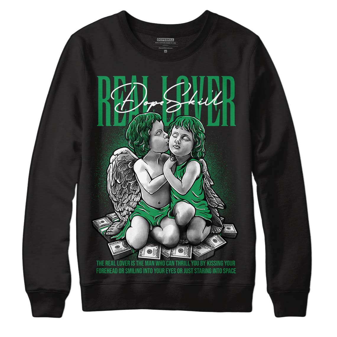 Jordan 1 Low Lucky Green DopeSkill Sweatshirt Real Lover Graphic Streetwear - Black