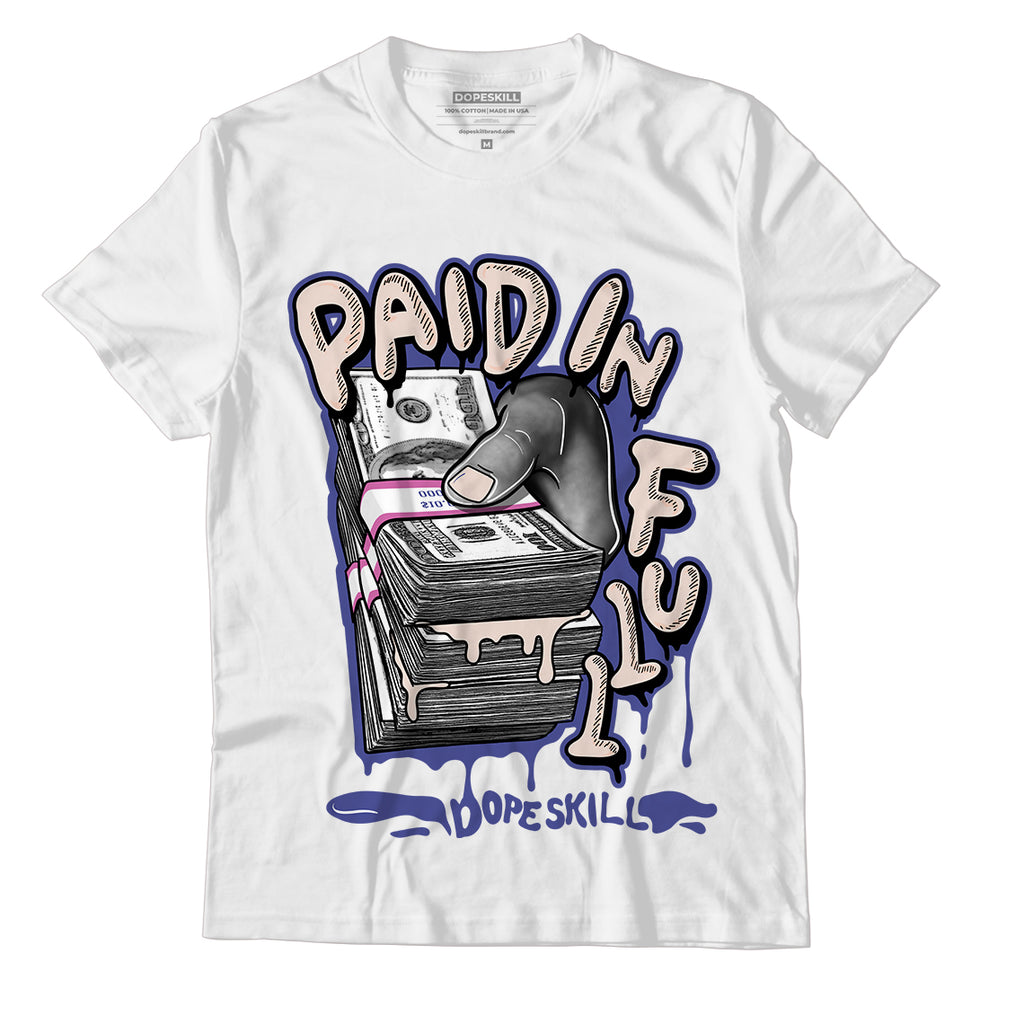Jordan 7 SE Sapphire DopeSkill T-Shirt Paid In Full Graphic - White 